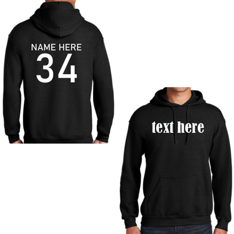 Custom hoodie front and back with name and number on