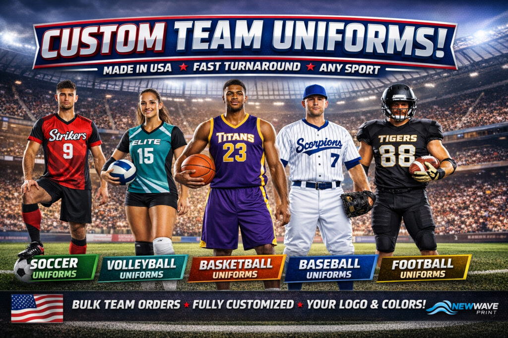 NewWavePrint custom uniform for volleyball, baseball, soccer, football, basketball