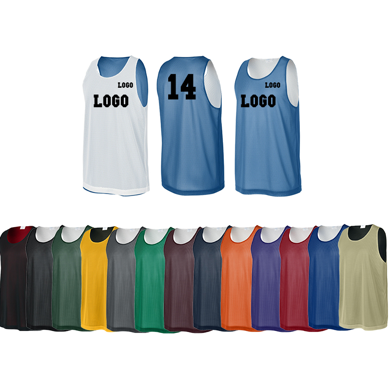Reversible round neck basketball jerseys in 14 colors